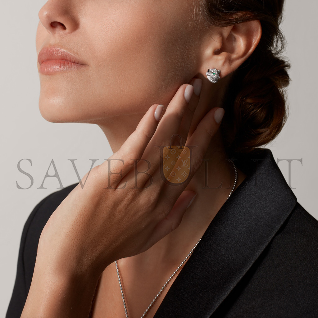 ca*t*er panthÈre 18k white gold, Di*m*nds, emeralds, onyx de ca*t*er earrings n8050700